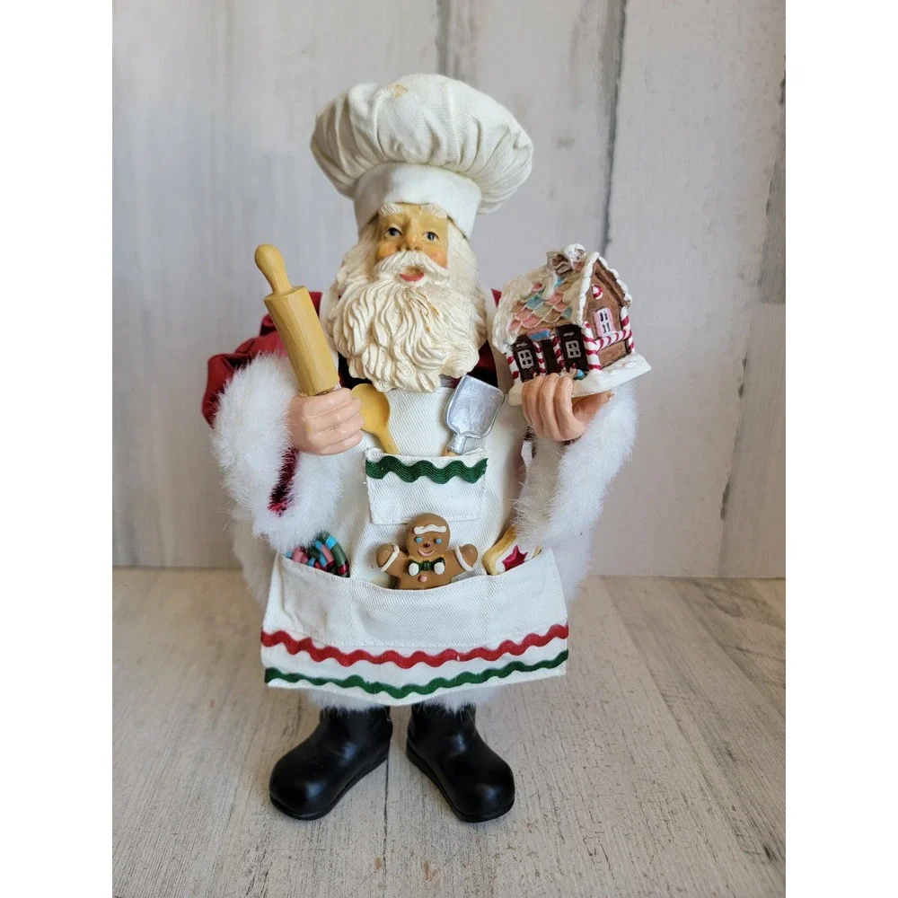 Vintage clothtique Santa Claus Baker gingerbread house Xmas unique Home